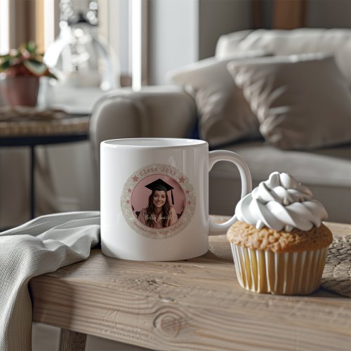 Modern Glitter Photo Pink Graduation  Giant Coffee Mug