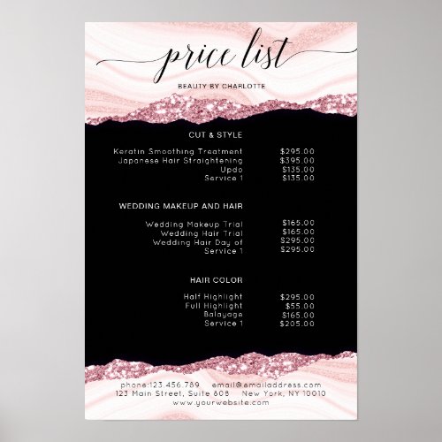 Modern glitter pink_black price list Poster