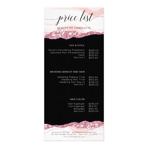 Modern glitter pink_black price list rack card