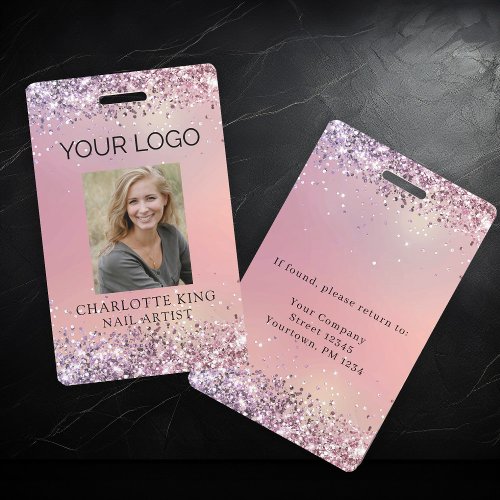 Modern Glitter Pink Employee Photo ID Badge