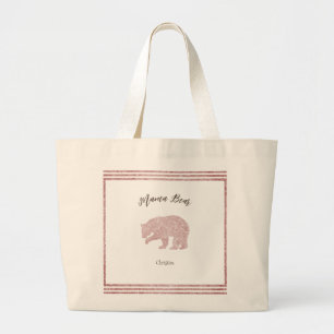 Modern Glitter Pink Mama Bear Template Large Tote Bag