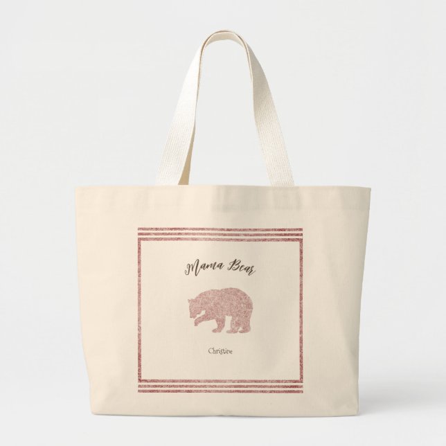 Modern Glitter Pink Mama Bear Template        Large Tote Bag (Front)