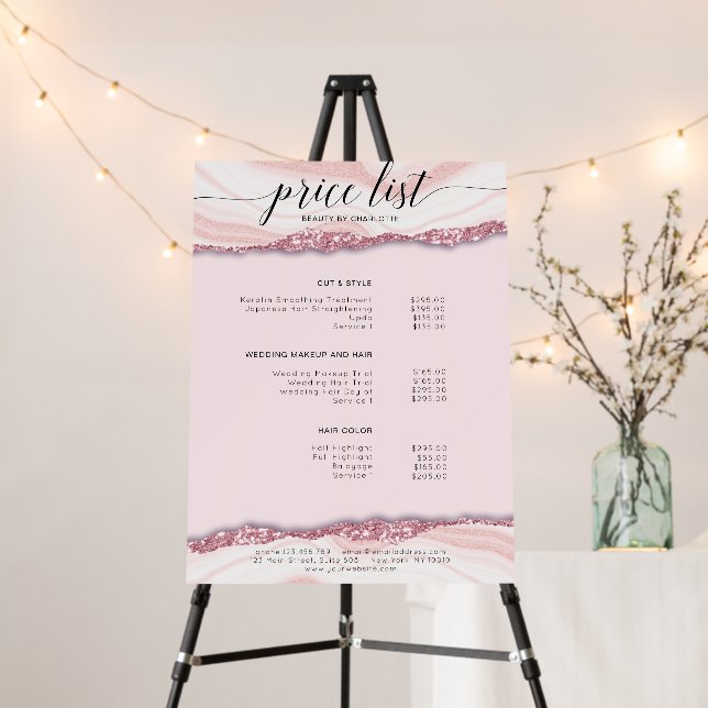 Modern, glitter, pink price list  foam board (In Situ (Stand))