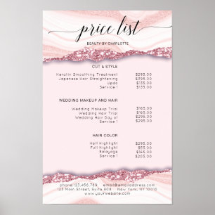 Modern, glitter, pink price list Poster