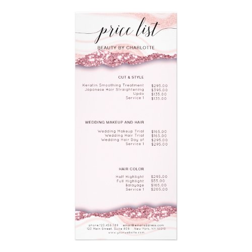 Modern glitter pink price list rack card