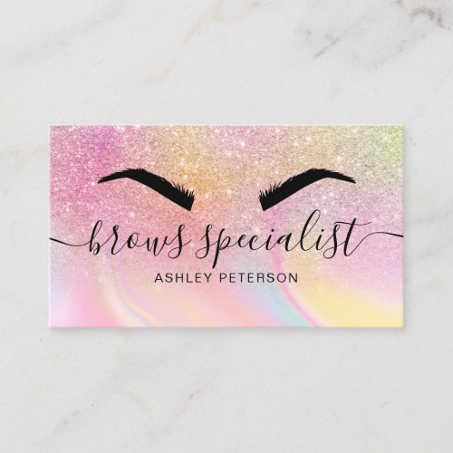 Modern glitter pink rainbow unicorn marble brows business card