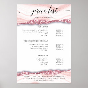Modern, glitter, pink-white price list Poster