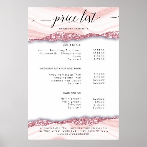 Modern glitter pink_white price list Poster
