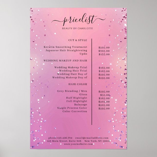 Modern Glitter Price List Poster (Front)