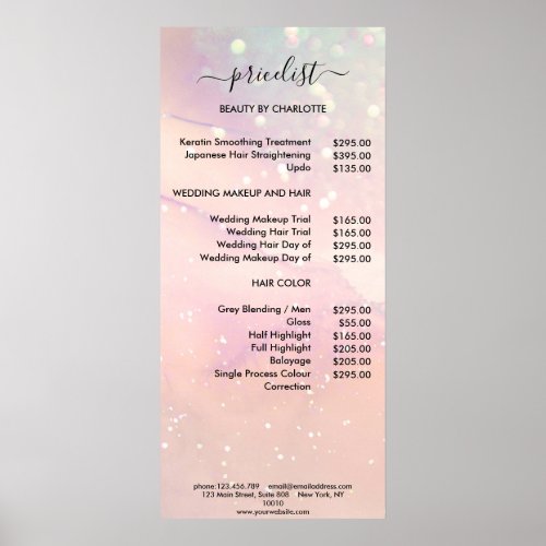 Modern Glitter Pricelist Poster