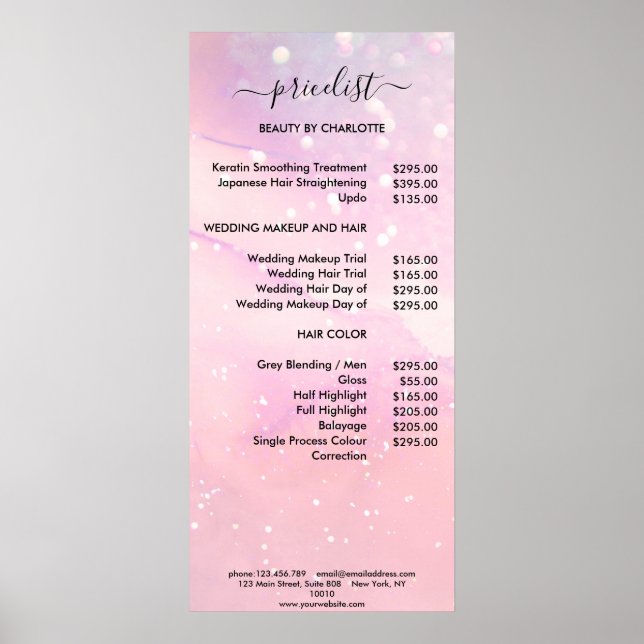 Modern Glitter Pricelist Poster (Front)