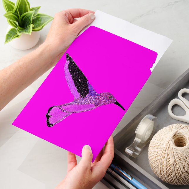 Modern glitter purple pink hummingbird envelope mailers (Desk)