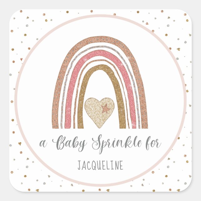 Modern Glitter Rainbow Pink Gold Baby Sprinkle Square Sticker (Front)