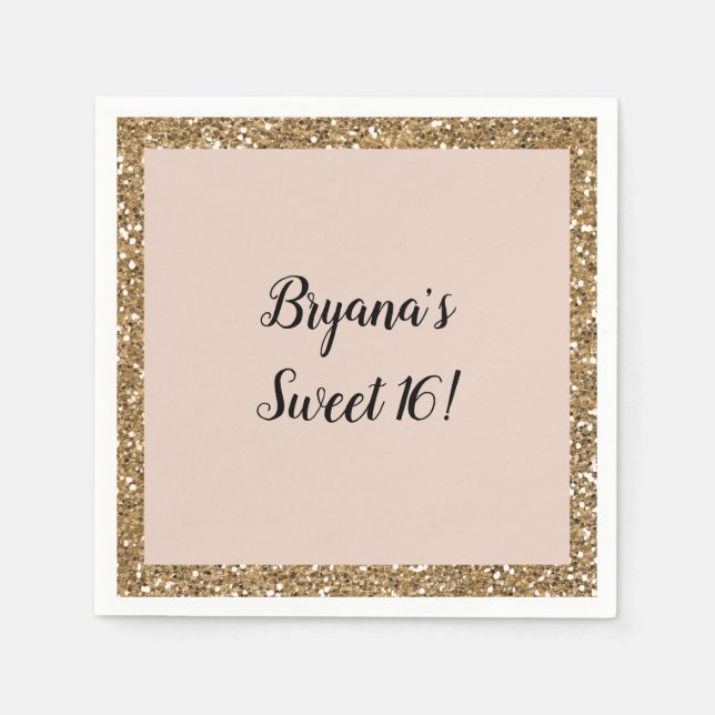 Modern Glitter Rose Gold Blush Glam Sweet 16 Party Napkins (Front)