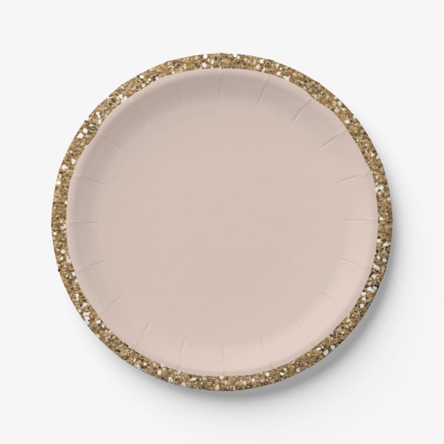Modern Glitter Rose Gold Blush Glam Sweet 16 Party Paper Plates (Front)