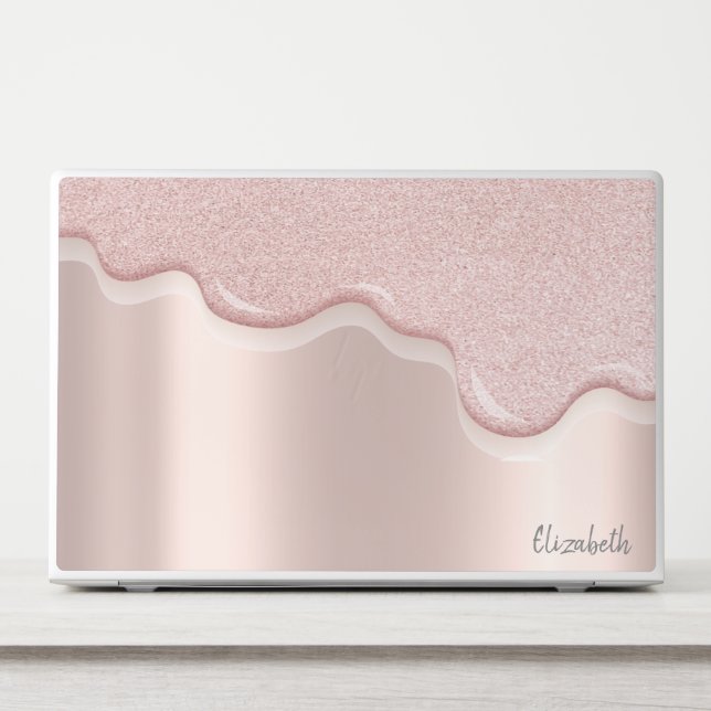 Modern Glitter Rose Gold Drips HP Laptop Skin (Front)