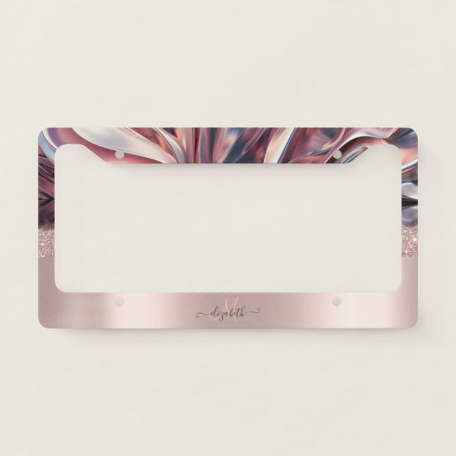 Modern Glitter Rose Gold Monogram Abstract  License Plate Frame (Front)