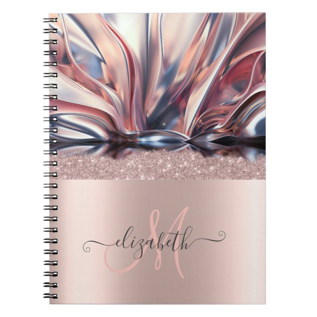 Modern Glitter Rose Gold Monogram Abstract  Notebook (Front)