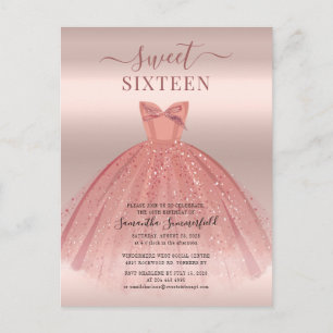 Modern Glitter Rose Gold Sweet 16 Birthday Invitation Postcard