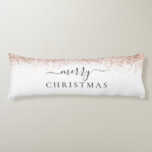 Modern Glitter Rose Gold White Merry Christmas  Body Pillow