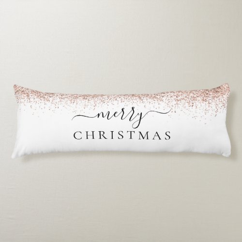 Modern Glitter Rose Gold White Merry Christmas  Body Pillow