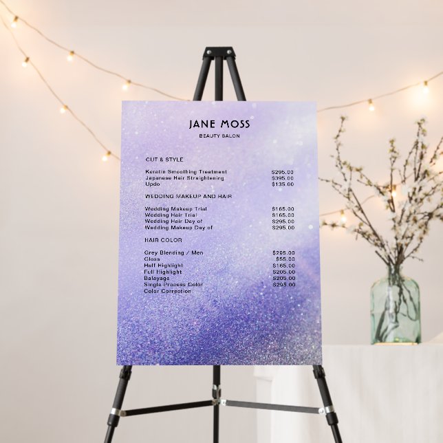 Modern Glitter Salon Price List  Foam Board (In Situ (Stand))