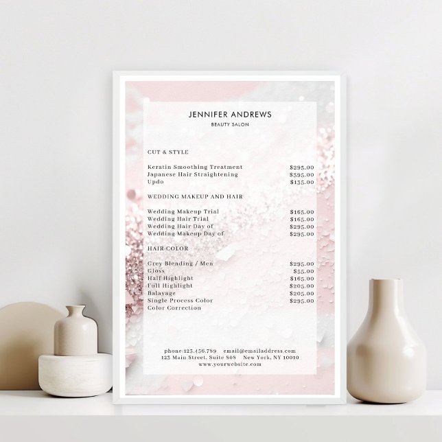 Modern  Glitter Salon Price List Poster (Modern Glitter Salon Price List Poster)