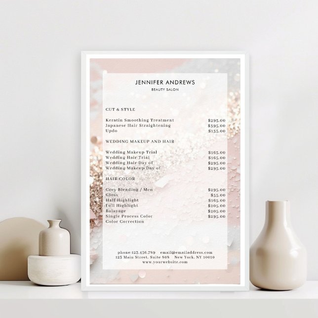 Modern  Glitter Salon Price List Poster (Modern Glitter Salon Price List Poster)