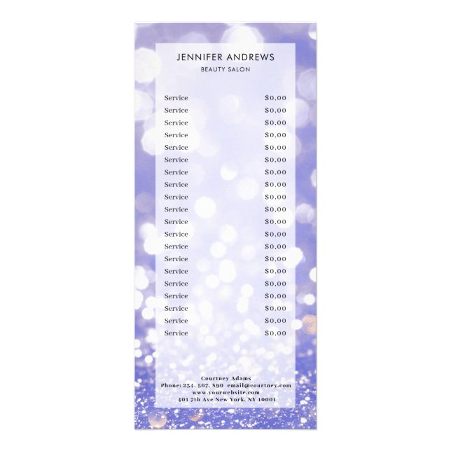 Modern, glitter, salon, pricelist rack card (Front)