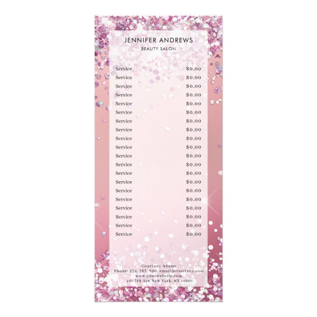 Modern, glitter, salon, pricelist rack card (Front)