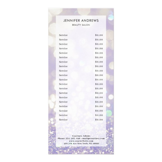 Modern, glitter, salon, pricelist rack card (Front)