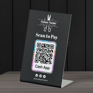 Modern Glitter Salon Scan to Pay Cashapp Qr Code Pedestal Sign