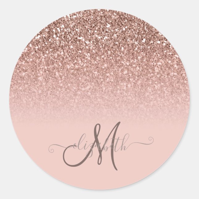 Modern Glitter Sequin Ombre Cool Monogram Classic Round Sticker (Front)