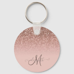 Modern Glitter Sequin Ombre Cool Monogram  Keychain