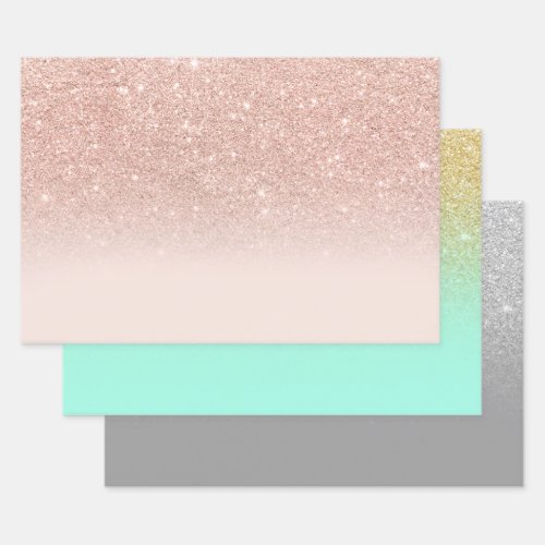 Modern  glitter set ombre gold silver rose gold wrapping paper sheets