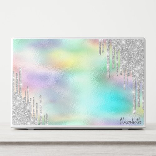 Modern Glitter Silver Drips Holographic HP Laptop Skin