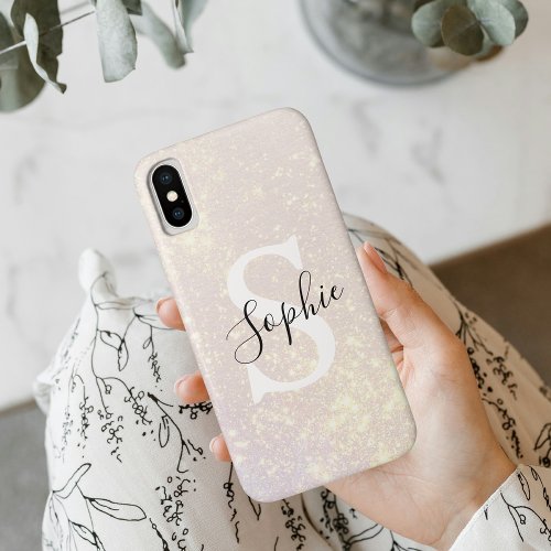 Modern Glitter Spark   Personal Initial Girly  Ca iPhone XS Case