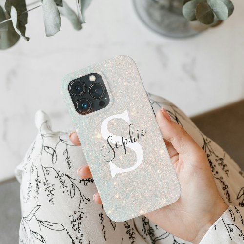 Modern Glitter Spark   Personal Initial Girly  Ca iPhone 13 Pro Case