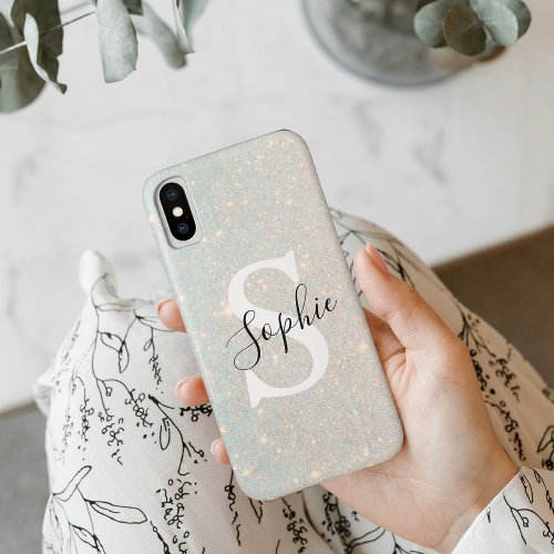 Modern Glitter Spark   Personal Initial Girly  Ca iPhone XS Case