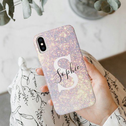 Modern Glitter Spark   Personal Initial Girly  Ca iPhone XS Case