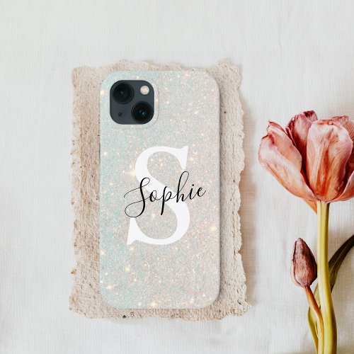 Modern Glitter Spark   Personal Initial Girly  iPhone 13 Case