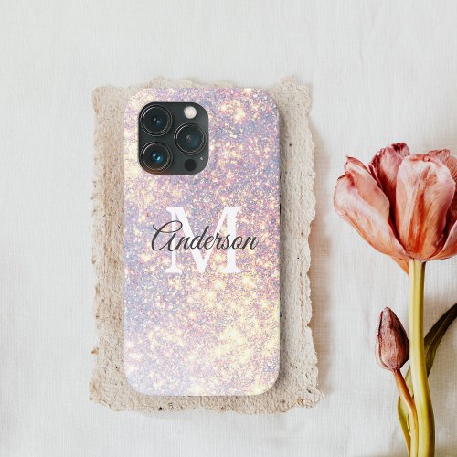 Modern Glitter Spark   Personal Initial Girly  iPhone 13 Pro Case