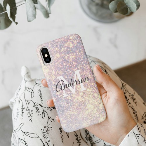 Modern Glitter Spark   Personal Initial Girly  iPhone XS Case