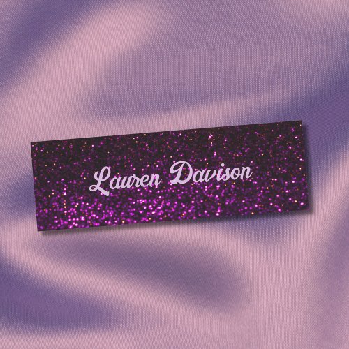 Modern Glitter Sparkle Script Purple Name Tag