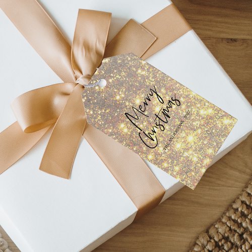Modern Glitter Sparkles Gold Merry Christmas Gift Tags
