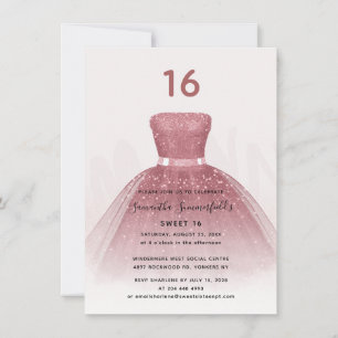 Modern Glitter Sweet 16 Script Rose Gold Birthday Invitation