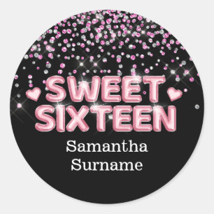 Modern glitter sweet sixteen foil 16th party classic round sticker
