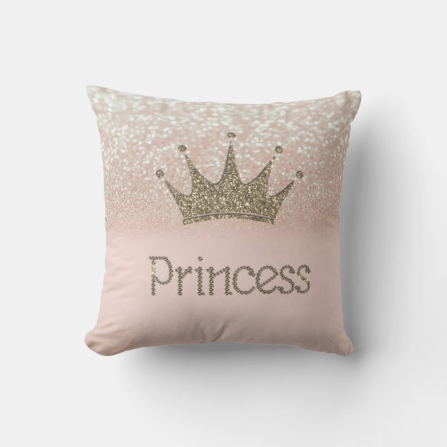 Modern Glitter Tiara,Princess, Glitter Bokeh Throw Pillow (Front)