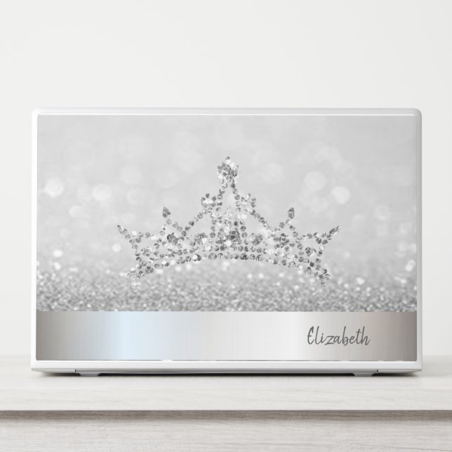 Modern Glitter Tiara Silver Glitter Bokeh  HP Laptop Skin (Front)