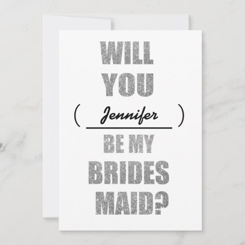 Modern Glitter Will You Be My Bridesmaid Invite 5" X 7" Invitation Card